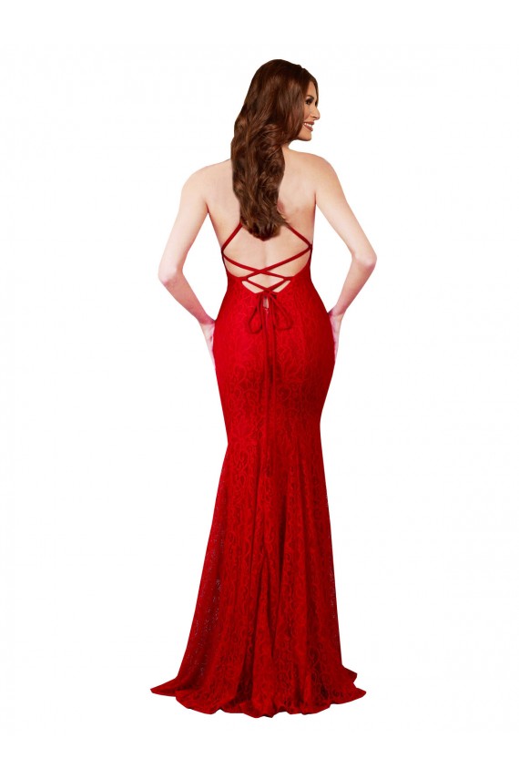 Cheap Low Back V-Neckline Floor Length Formal Lace Bridesmaid Dress / Prom Dress Canada