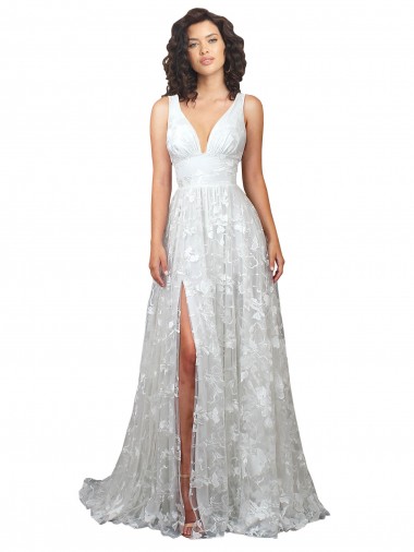 Cheap Plunging V-Neckline Wedding Dress with Slit Canada