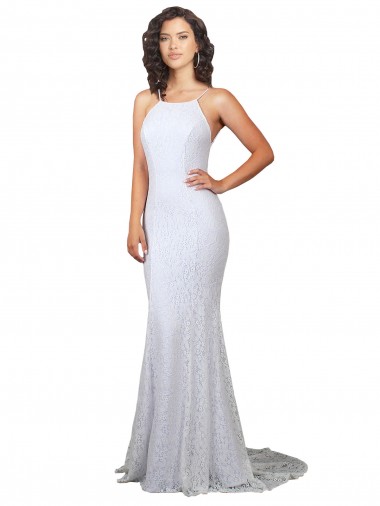 Cheap High Neck Backless Lace Wedding Dress with Plunging Low Back Canada