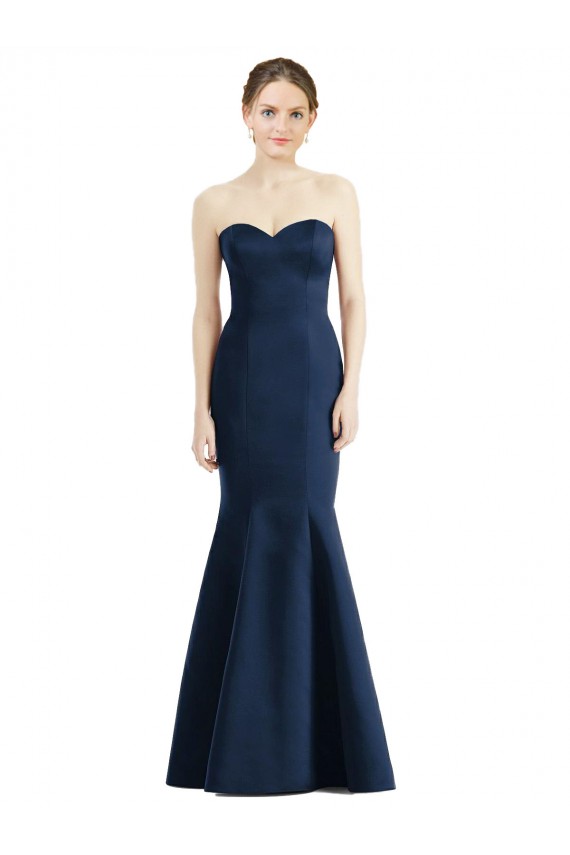Cheap Long Mermaid Full Length Strapless Satin Bridesmaid Dress Canada