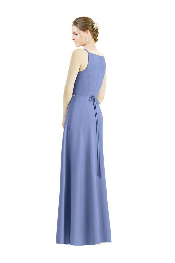 Cheap Long Floor Length V-Neck Satin Bridesmaid Dress with Spaghetti Straps Canada