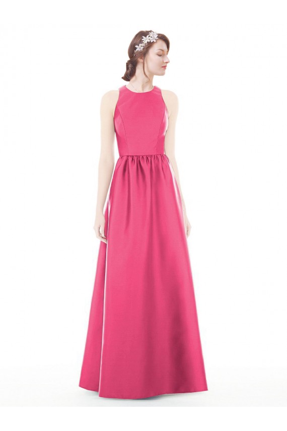 Cheap Jewel Neck Keyhole Back Sleek Long Satin Bridesmaid Dress Canada