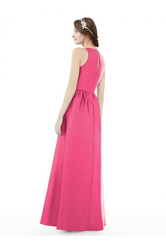 Cheap Jewel Neck Keyhole Back Sleek Long Satin Bridesmaid Dress Canada