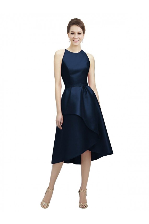 Cheap Halter Neck Short Tea Length Sleeveless Satin Bridesmaid Dress Canada
