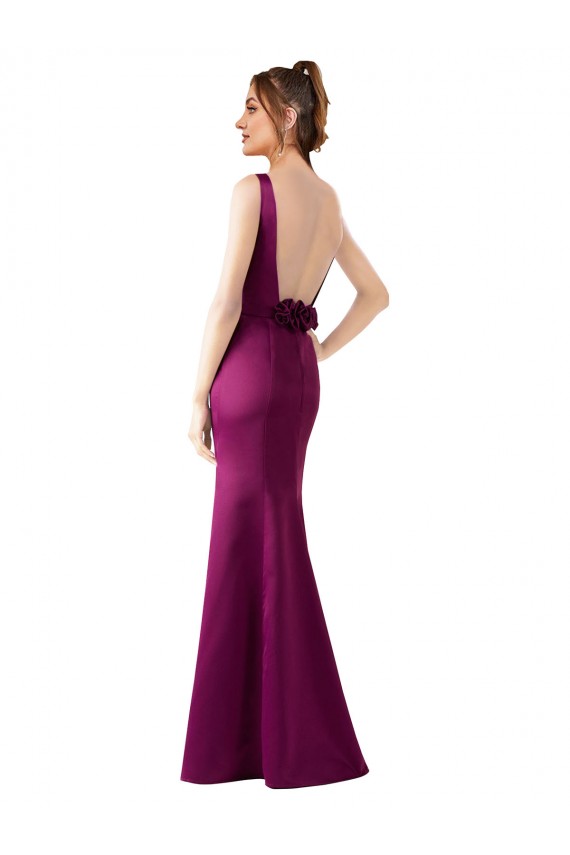 Cheap Fitted Sexy Open Back Formal Satin Bridesmaids Dress with Floral Details Canada