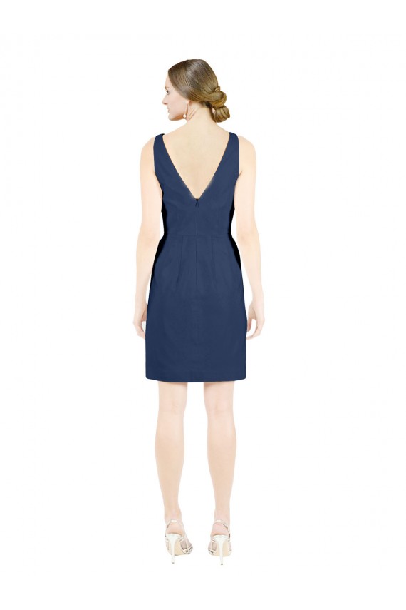 Cheap Deep V-Neck Short Knee Length Satin Cocktail Bridesmaid Dress with Slimming Pleats Canada