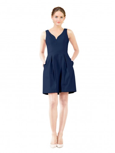 Cheap V-Neck A-Line Satin Cocktail Bridesmaid Dress with Pockets Canada