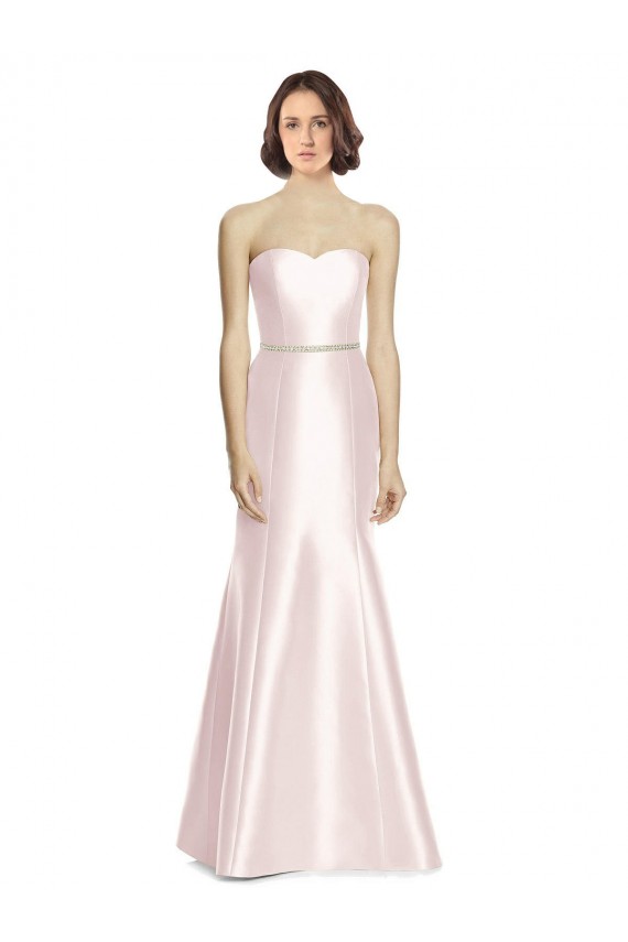 Cheap Long Sweetheart Satin Bridesmaid Dress with Slim Beaded Sash Canada