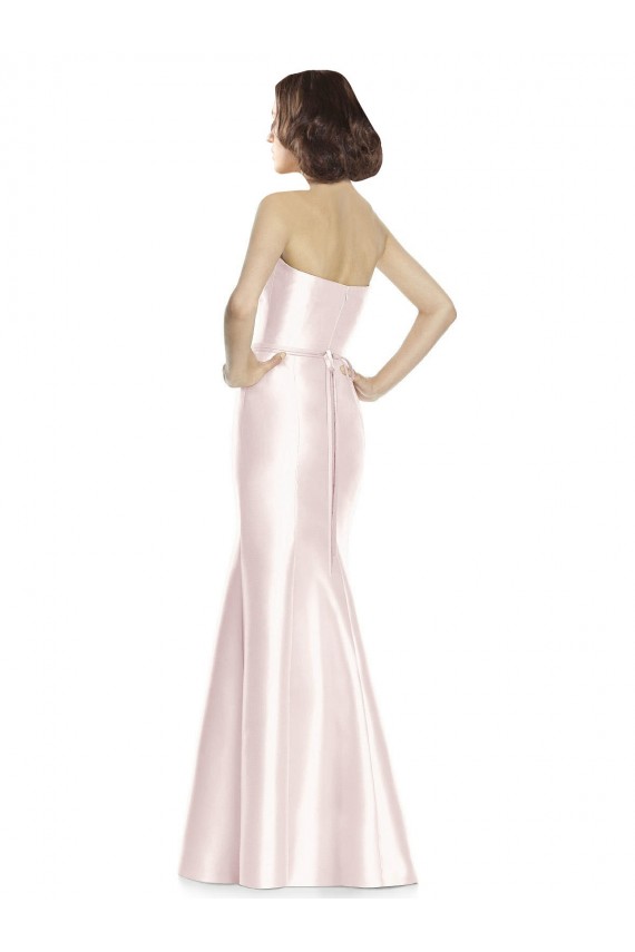 Cheap Long Sweetheart Satin Bridesmaid Dress with Slim Beaded Sash Canada
