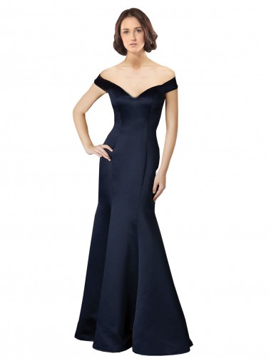 Cheap Fit and Flare Satin Bridesmaid Dress / Prom Dress with Off the Shoulder Neckline Canada