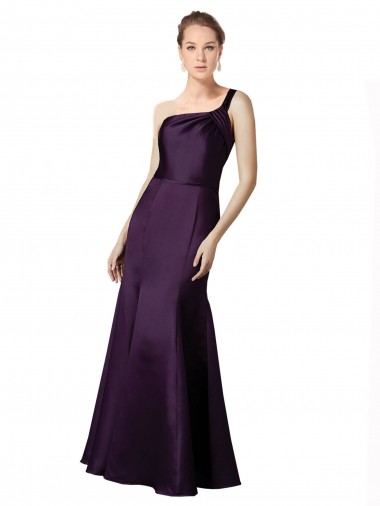 Cheap Long Ruched Neckline One Shoulder Satin Bridesmaid Dress / Prom Dress Canada