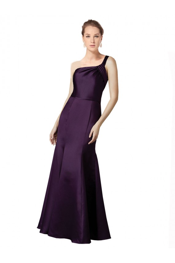 Cheap Long Ruched Neckline One Shoulder Satin Bridesmaid Dress / Prom Dress Canada