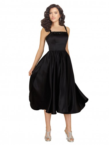 Cheap Short Cocktail Length Square Neck Satin Bridesmaid Dress / Prom Dress with Beading Canada