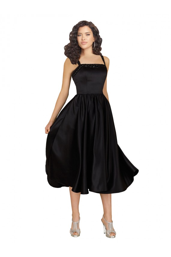 Cheap Short Cocktail Length Square Neck Satin Bridesmaid Dress / Prom Dress with Beading Canada