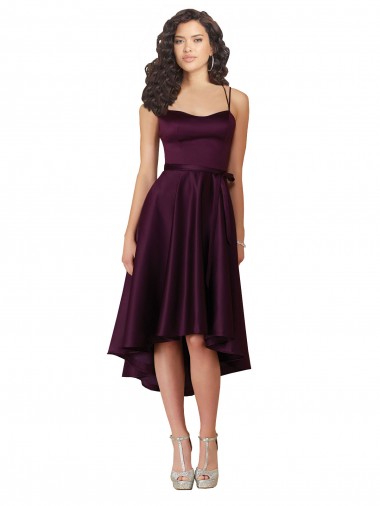 Cheap Elegant High Low Satin Bridesmaid Dress / Prom Dress with Criss Cross Back Canada