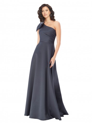 Cheap Rouched One Shoulder Floor Length Formal Satin Bridesmaid Dress / Prom Dress with Bow Canada