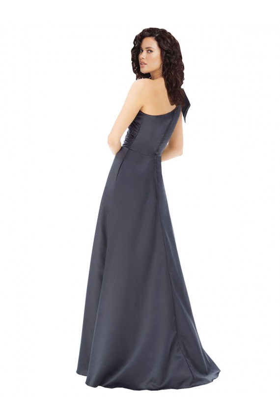 Cheap Rouched One Shoulder Floor Length Formal Satin Bridesmaid Dress / Prom Dress with Bow Canada