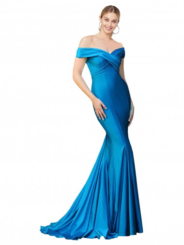 Cheap Off the Shoulder Long Chapel Train Formal Satin Bridesmaid Dress / Prom Dress Canada
