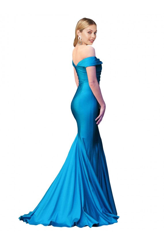 Cheap Off the Shoulder Long Chapel Train Formal Satin Bridesmaid Dress / Prom Dress Canada