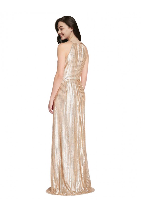 Cheap Floor Length Halter Neck Sparkling Formal Sequin Bridesmaid Dress / Prom Dress with Pleats Canada