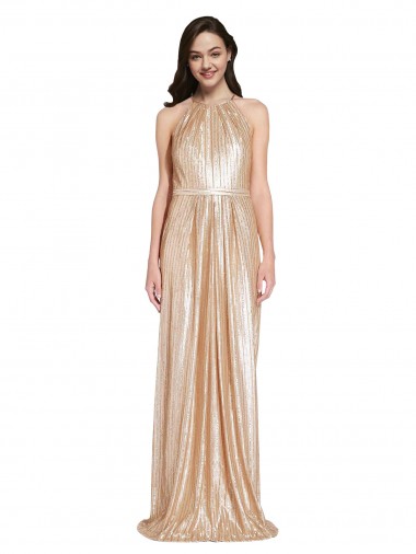 Cheap Floor Length Halter Neck Sparkling Formal Sequin Bridesmaid Dress / Prom Dress with Pleats Canada