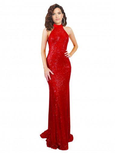 Cheap Halter High Neck Mermaid Open Back Formal Sequin Bridesmaid Dress / Prom Dress Canada