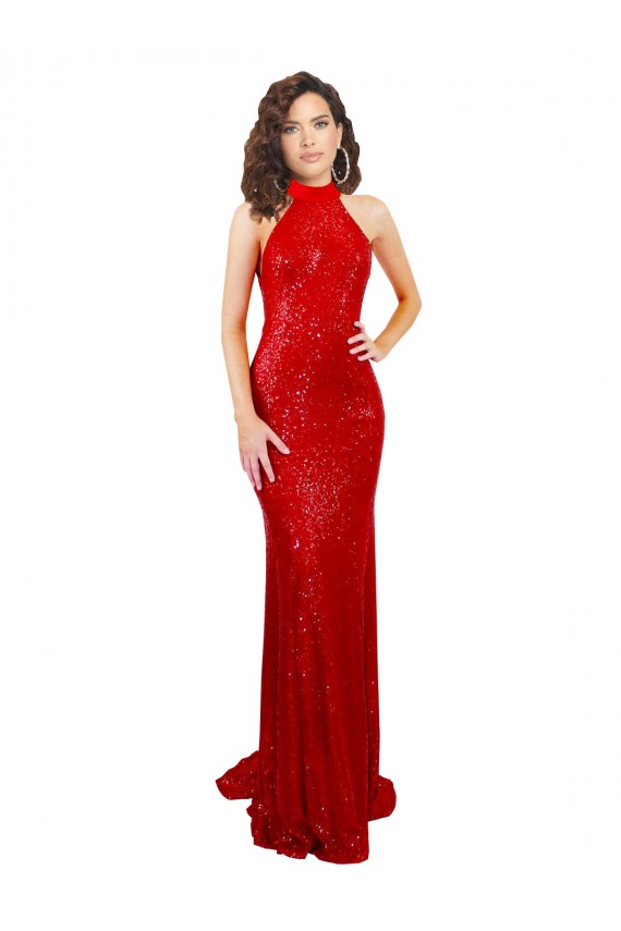 Cheap Halter High Neck Mermaid Open Back Formal Sequin Bridesmaid Dress / Prom Dress Canada