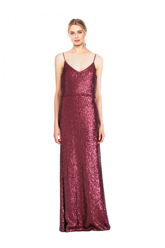 Cheap High Neck Halter Long Slim Formal Sequin Bridesmaid Dress / Prom Dress with V-Neck and Blouson Bodice Canada