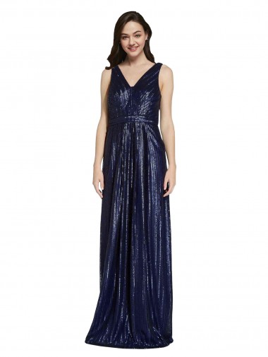 Cheap Long V-Neck Sparking Formal Sequin Bridesmaid Dress / Prom Dress with Low V-Back Canada