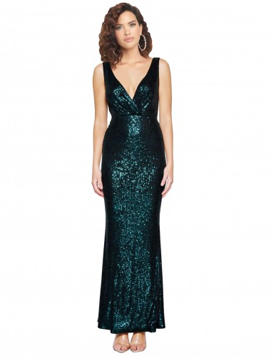 Cheap V-Neck Full Length Formal Sequin Bridesmaid Dress / Prom Dress with Draped Back Canada