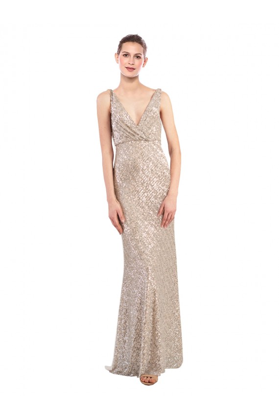 Cheap Faux Surplice V-Neck Slim Formal Sparkling Sequin Bridesmaid Dress / Prom Dress Canada
