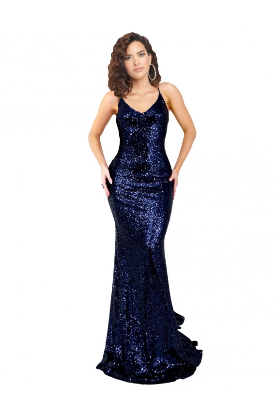 Cheap Mermaid V-Neck Low Back Long Formal Sequin Bridesmaid Dress / Prom Dress Canada