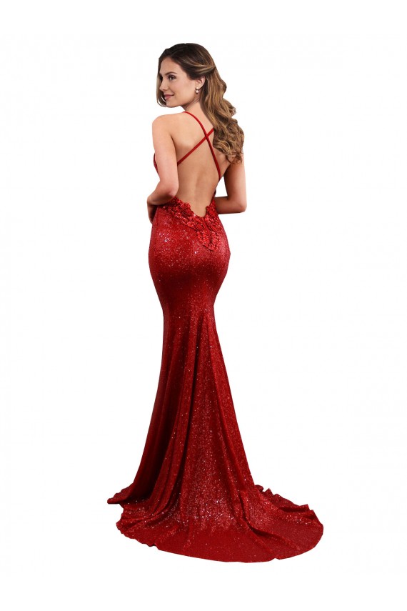 Cheap Low Back Mermaid V-Neck Long Formal Sequin Bridesmaid Dress / Prom Dress Canada