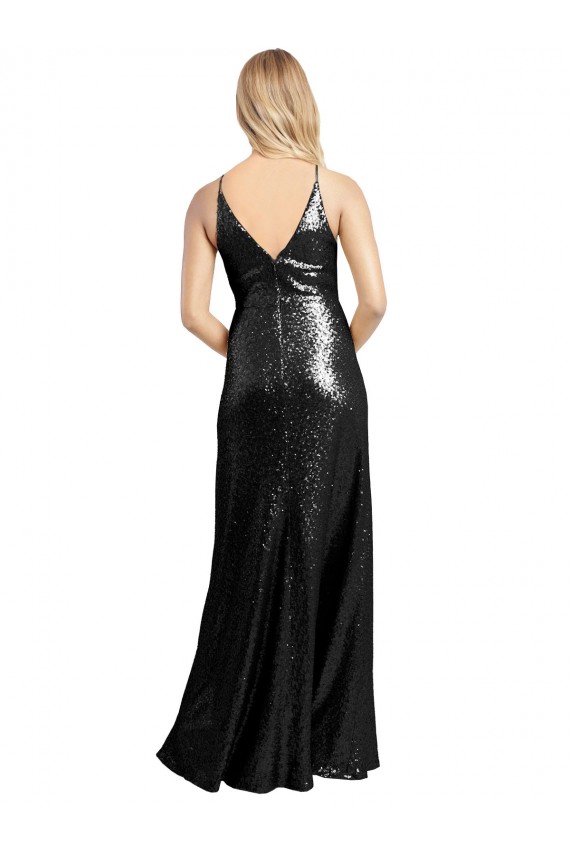 Cheap Full Length A-Line Formal Sequin Bridesmaid Dress / Prom Dress with Spaghetti Straps V-Neckline Canada