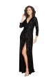 Cheap Deep V-Neckline Full Back Long Sleeves Sparkling Formal Sequin Bridesmaid Dress / Prom Dress with High Slit Canada