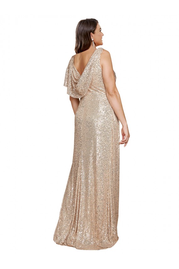 Cheap Deep V-Neck Sleeveless Sparkling Formal Sequin Bridesmaid Dress / Prom Dress with Draped Cowl Back Canada