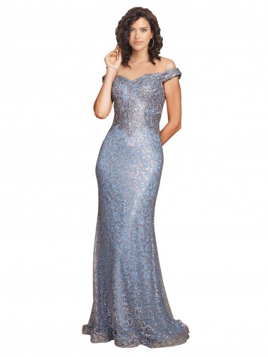 Cheap Off the Shoulder Sweetheart Neckline Formal Sequin Bridesmaid Dress / Prom Dress with Thigh High Slit Canada