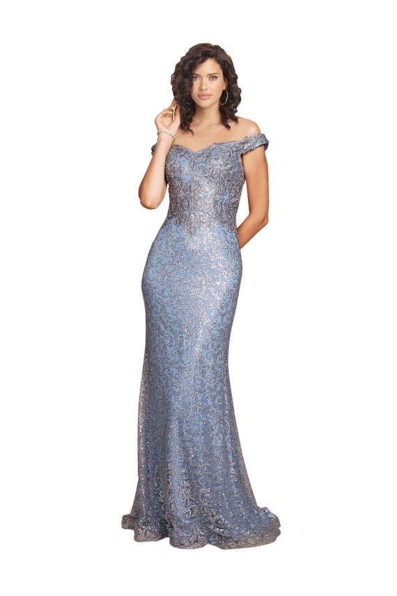 Cheap Off the Shoulder Sweetheart Neckline Formal Sequin Bridesmaid Dress / Prom Dress with Thigh High Slit Canada