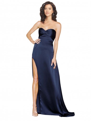 Cheap Knotted Sweetheart Formal Silky Satin Bridesmaid Dress / Prom Dress with High Side Split Canada