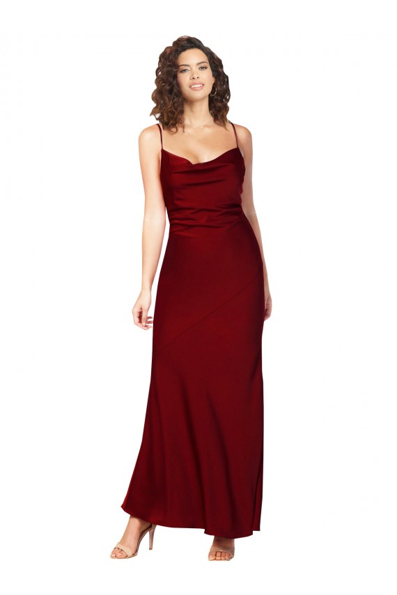 Cheap Cowl Neck Low Back Formal Silky Satin Bridesmaid Dress / Prom Dress with Thin Back Straps Canada