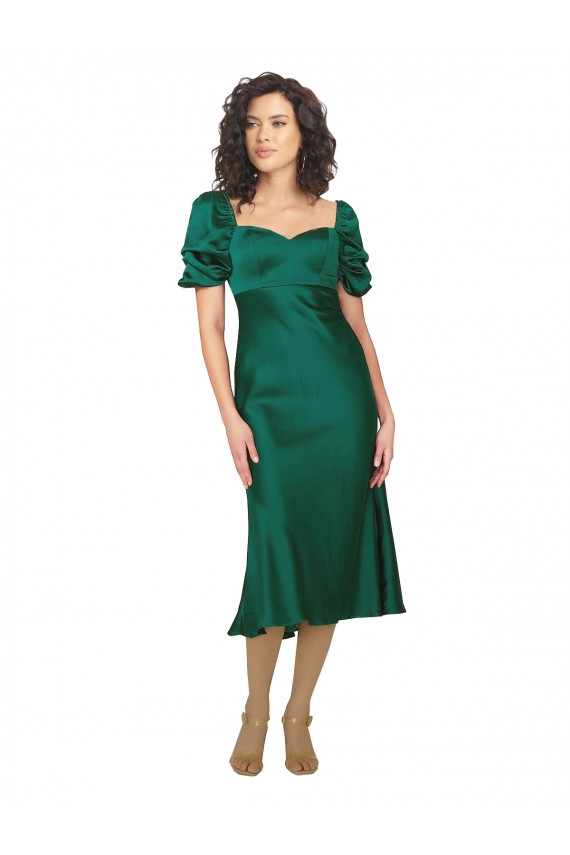 Cheap Ruched Sleeve Formal Silky Satin Bridesmaid Dress / Prom Dress Canada