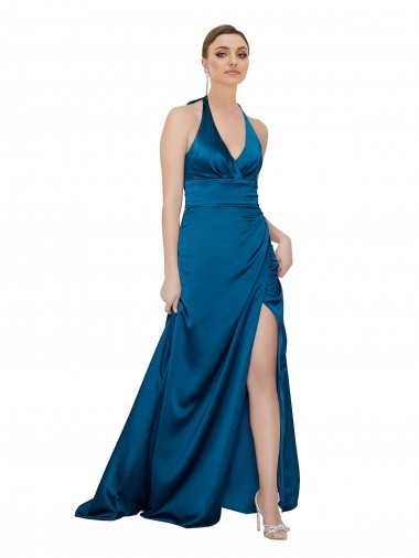 Cheap Halter Neck Formal Silky Satin Bridesmaid Dress / Prom Dress Canada