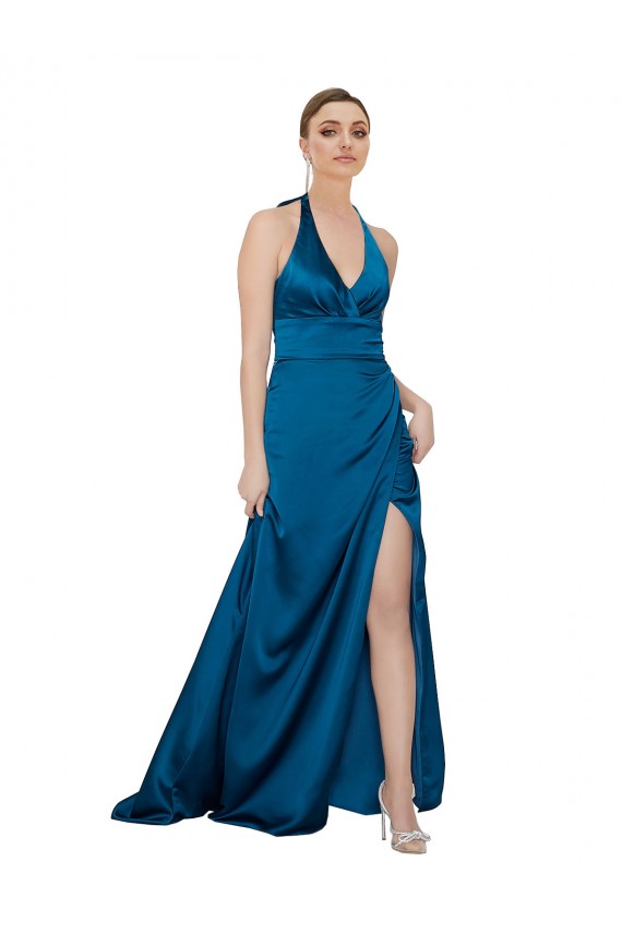 Cheap Halter Neck Formal Silky Satin Bridesmaid Dress / Prom Dress Canada