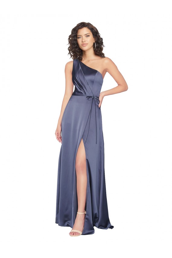 Cheap Draped Formal Silky Satin Bridesmaid Dress / Prom Dress with Tied Waist Canada