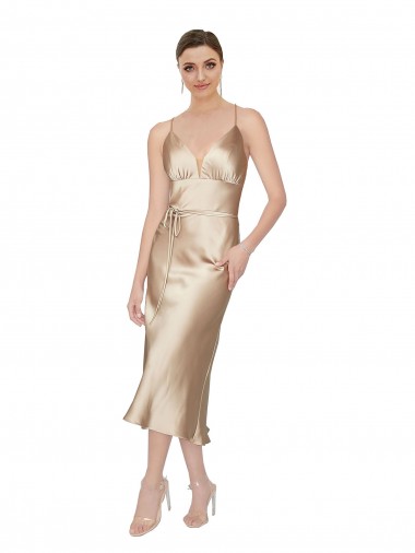 Cheap Empire Waist Formal Silky Satin Cocktail Midi Bridesmaid Dress / Prom Dress Canada