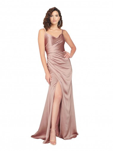 Cheap Floor Length Formal Silky Satin Bridesmaid Dress / Prom Dress with Front Skirt Slit Canada