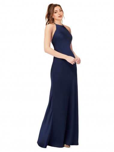 Cheap High Neck Satin Bridesmaid Dress / Prom Dress with Strappy Back Canada