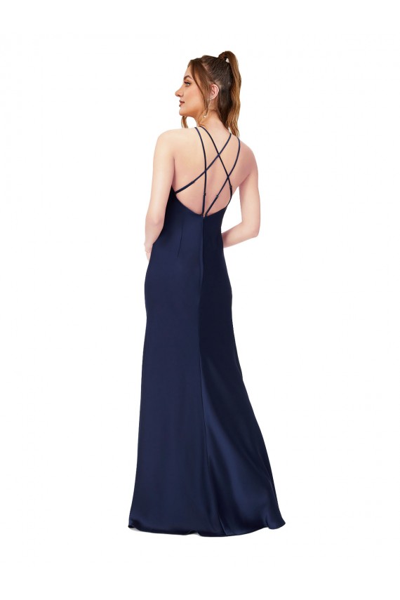 Cheap High Neck Satin Bridesmaid Dress / Prom Dress with Strappy Back Canada