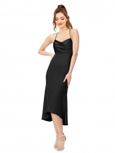 Cheap High Low Formal Silky Satin Cowl Neck Cocktail Midi Bridesmaid Dress / Prom Dress Canada