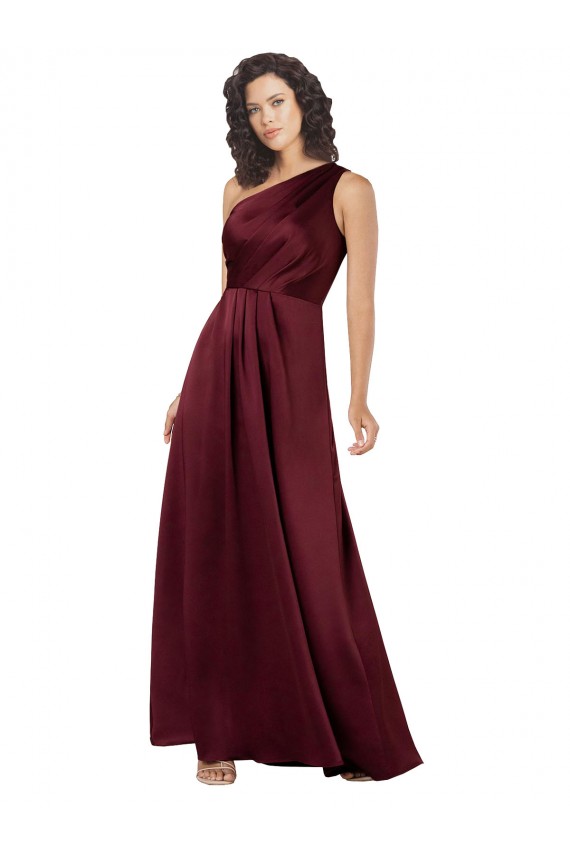 Cheap One Shoulder Formal Silky Satin Bridesmaid Dress / Prom Dress with Subtle Pleats Canada